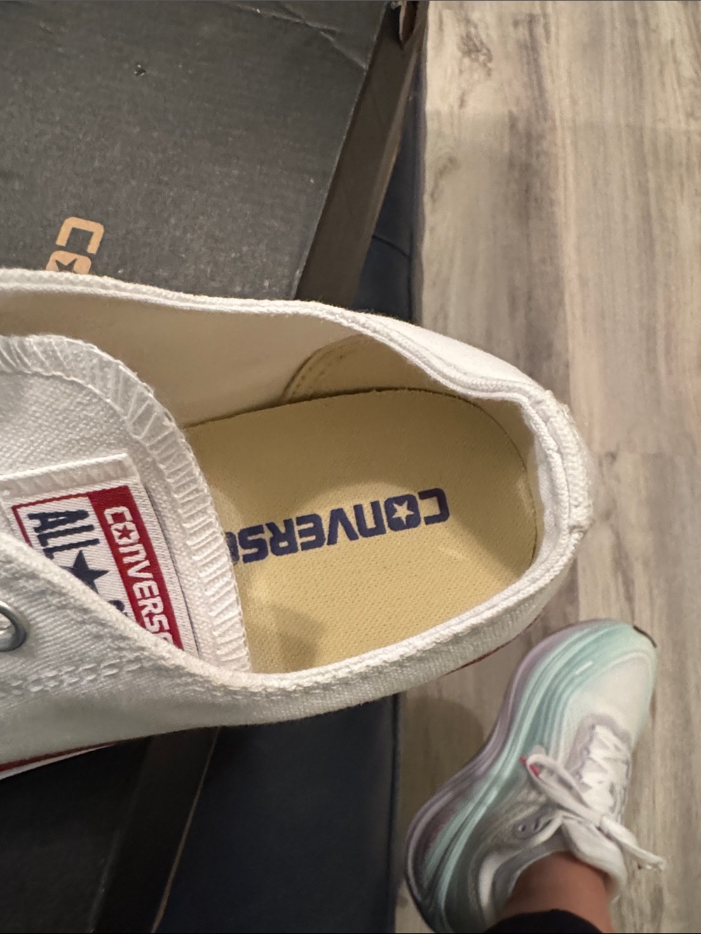 Converse White Low-Top Canvas Sneakers with Red and Black Stripe - Picture 2 of 3